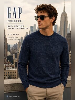 GAP For Good Navy Heather Crewneck Sweater Size Small